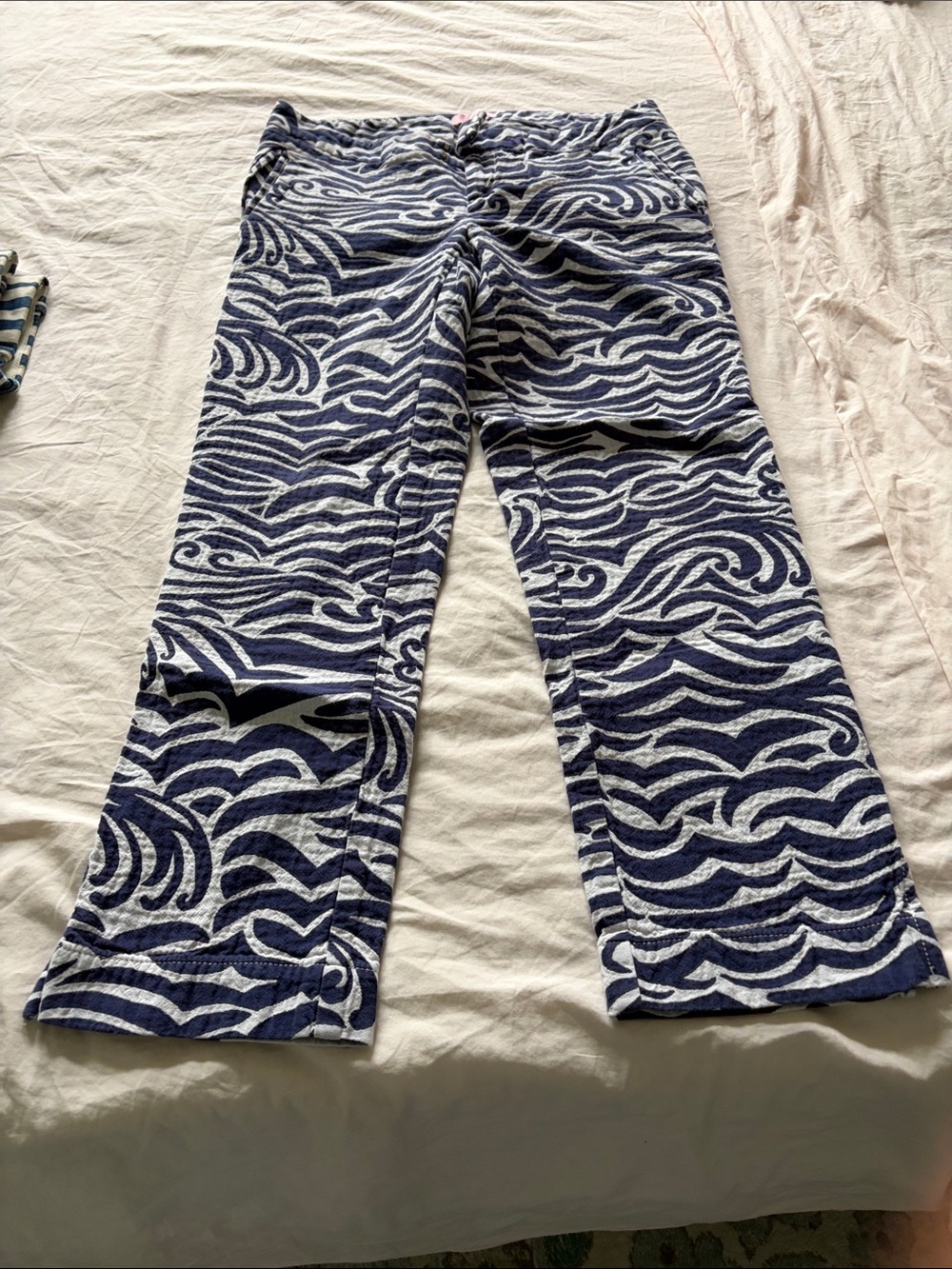 Lilly Pulitzer Navy and White Wave-Print Kids Joggers